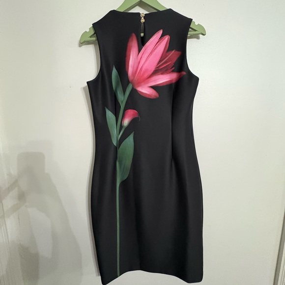 Halston Heritage Black Midi Sheath Dress with Pink Floral Detail NWOT SIZE 6 - Picture 8 of 8